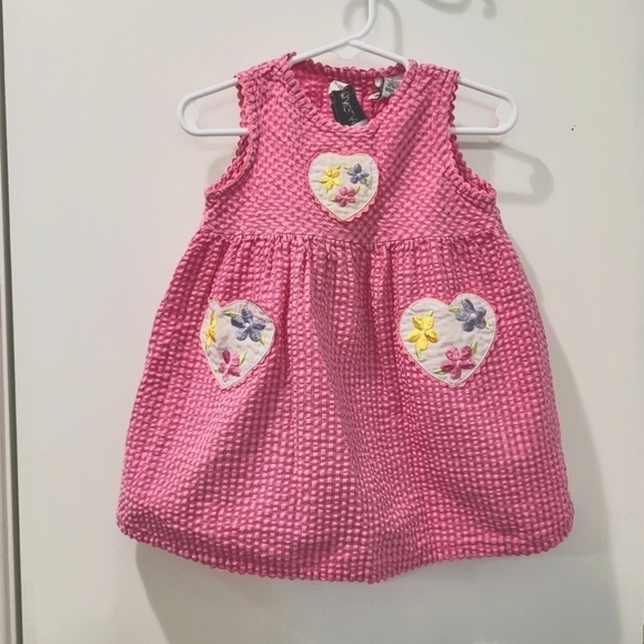 Vintage Youngland Toddler Girl‎ Sleeveless Dress Pink Gingham Heart applique - Picture 1 of 10